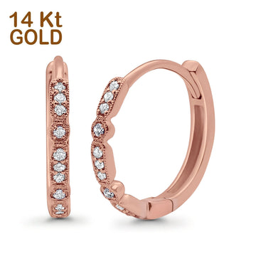 14K Rose Gold Art Deco Half Eternity Round Simulated Cubic Zirconia Hoop Earrings